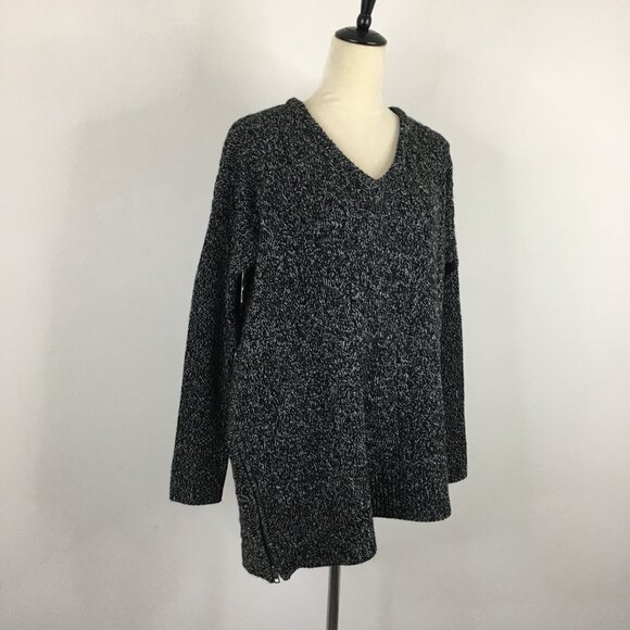 ATHLETA Black White Specks Wool & Cashmere Knit Zip Asymmetric Hem Sweater - Picture 4 of 9